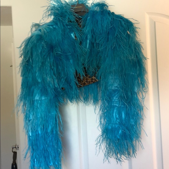 Dolce & Gabbana Jackets & Blazers - Dolce & Gabbana turquoise feather bolero jacket